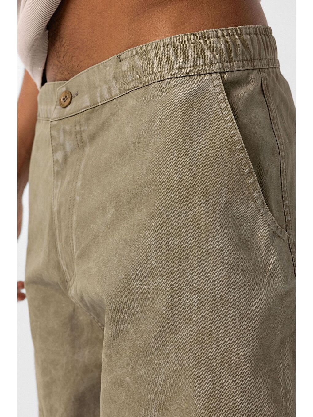 Yıkamalı Baggy Gabardin Erkek Pantolon Haki-5