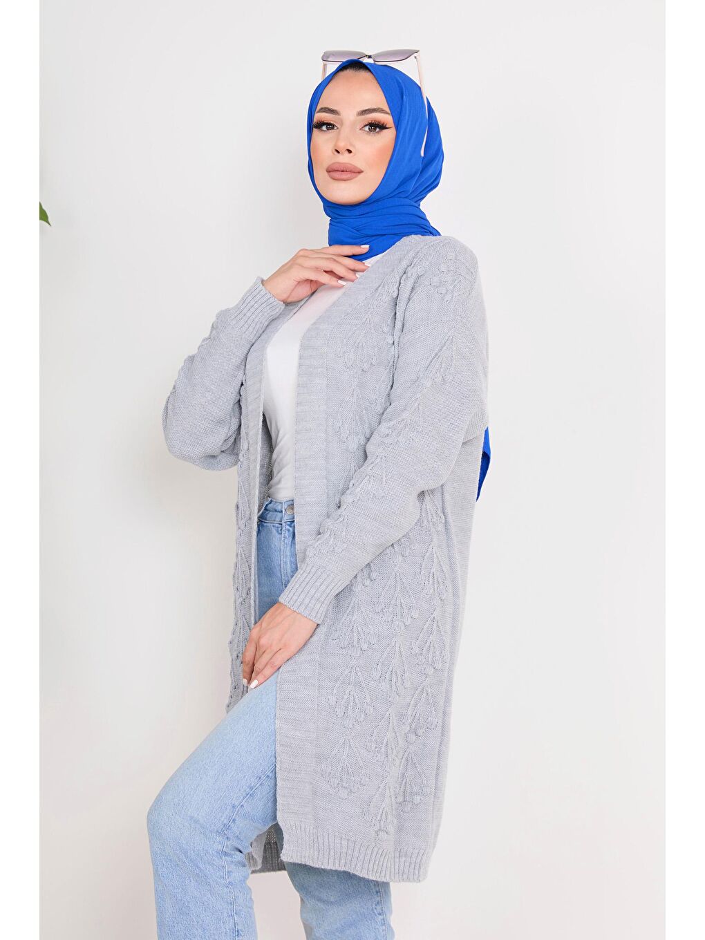 Ceket Yaka Kadın Gri Triko Hırka - 23092-3