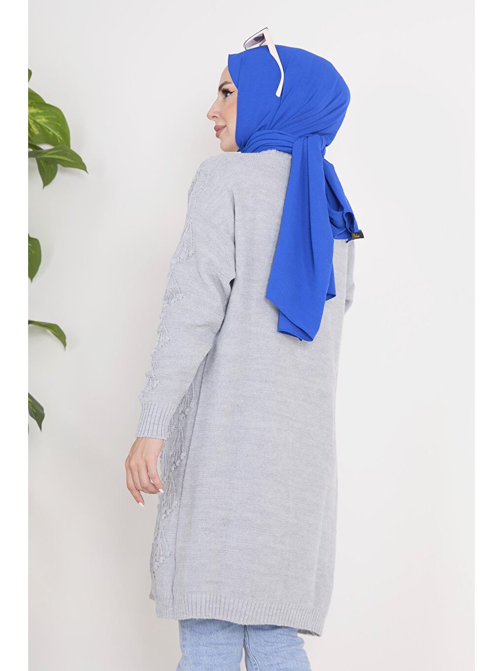 Ceket Yaka Kadın Gri Triko Hırka - 23092-4