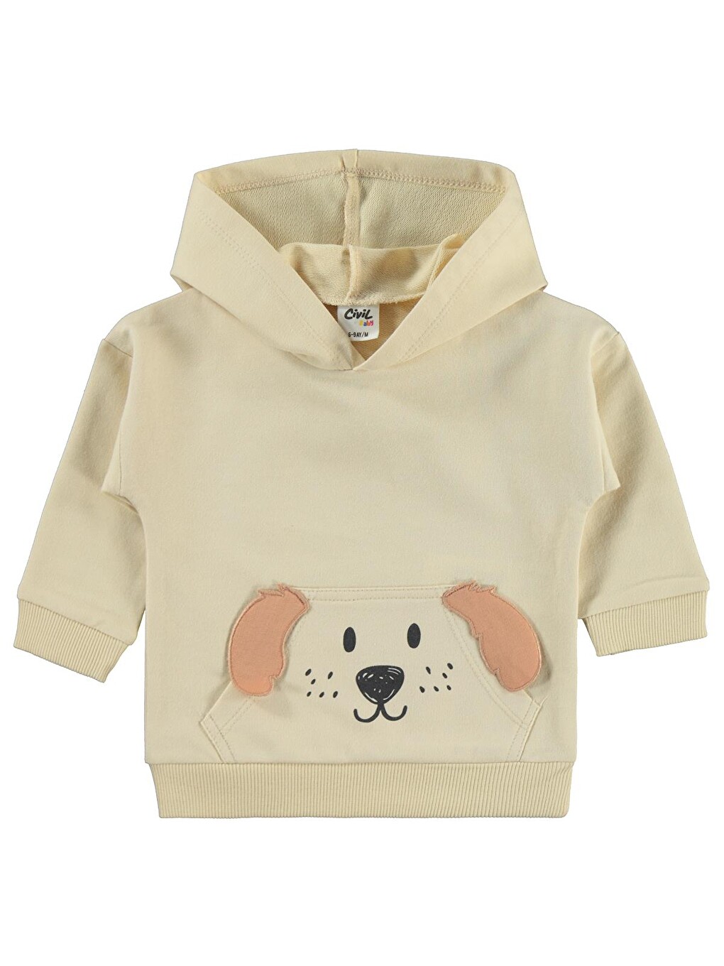 Baby Kapüşonlu Köpek Nakışlı 6-18 Ay Takım - Bej-1