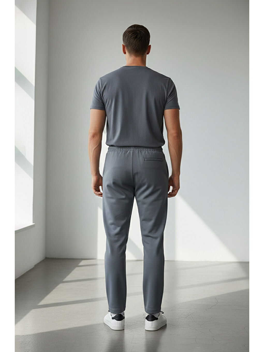 Gri Beli Bağlamalı Çimalı Baskılı Pantolon-1