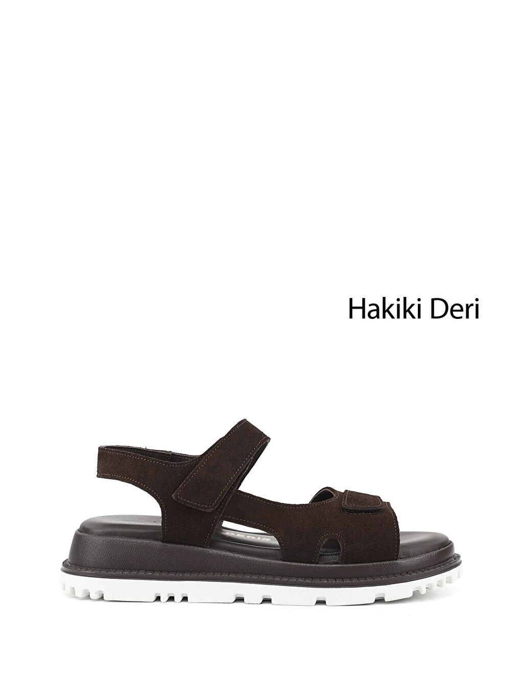 Kahverengi Kadın KOYU KAHVE Cırt Bantlı Hakiki Deri Sandalet