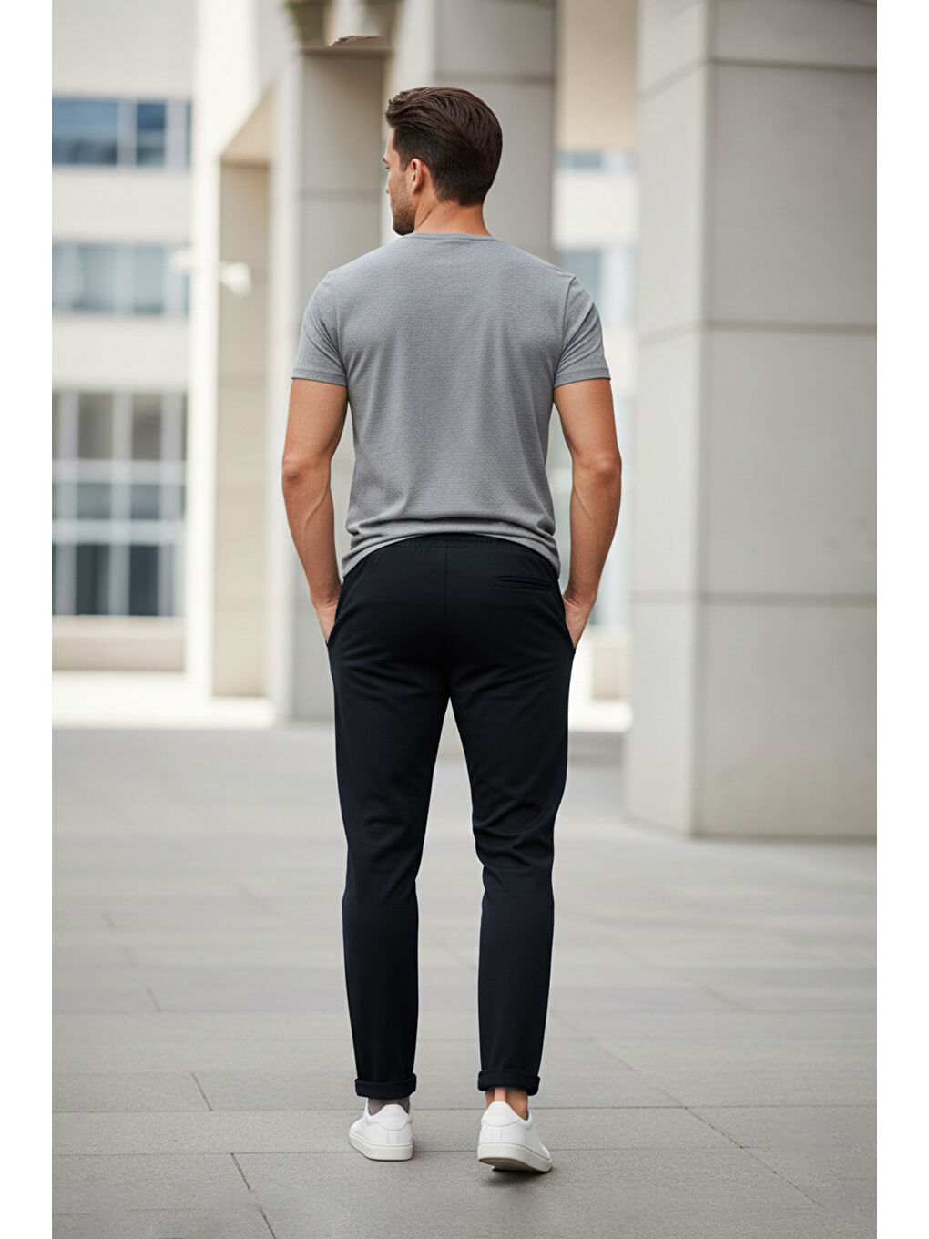 Siyah Beli Bağlamalı Duble Paça Pantolon-1