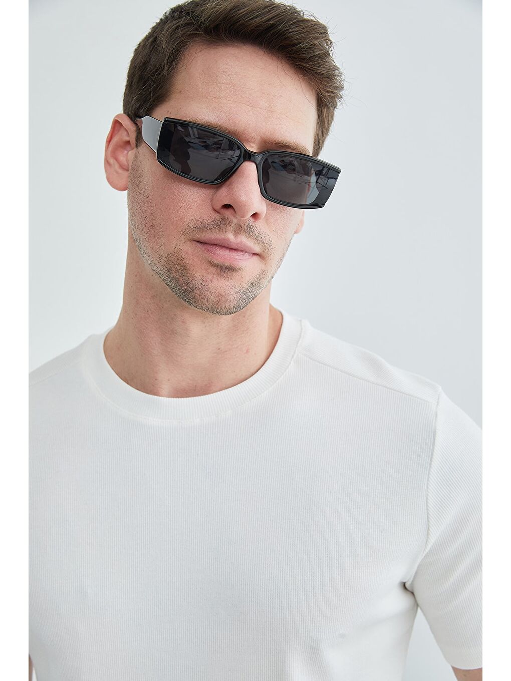 Ekru Basic Fitilli Bisiklet Yaka Tişört-1