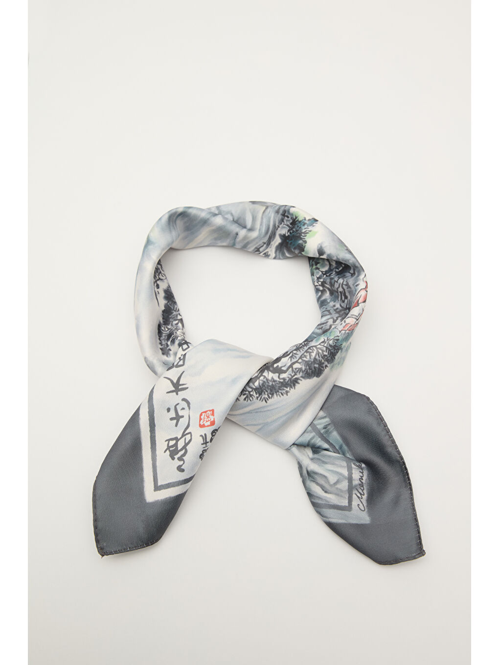 Desenli Saten Boyun Fuları Valley-Antrasit-2