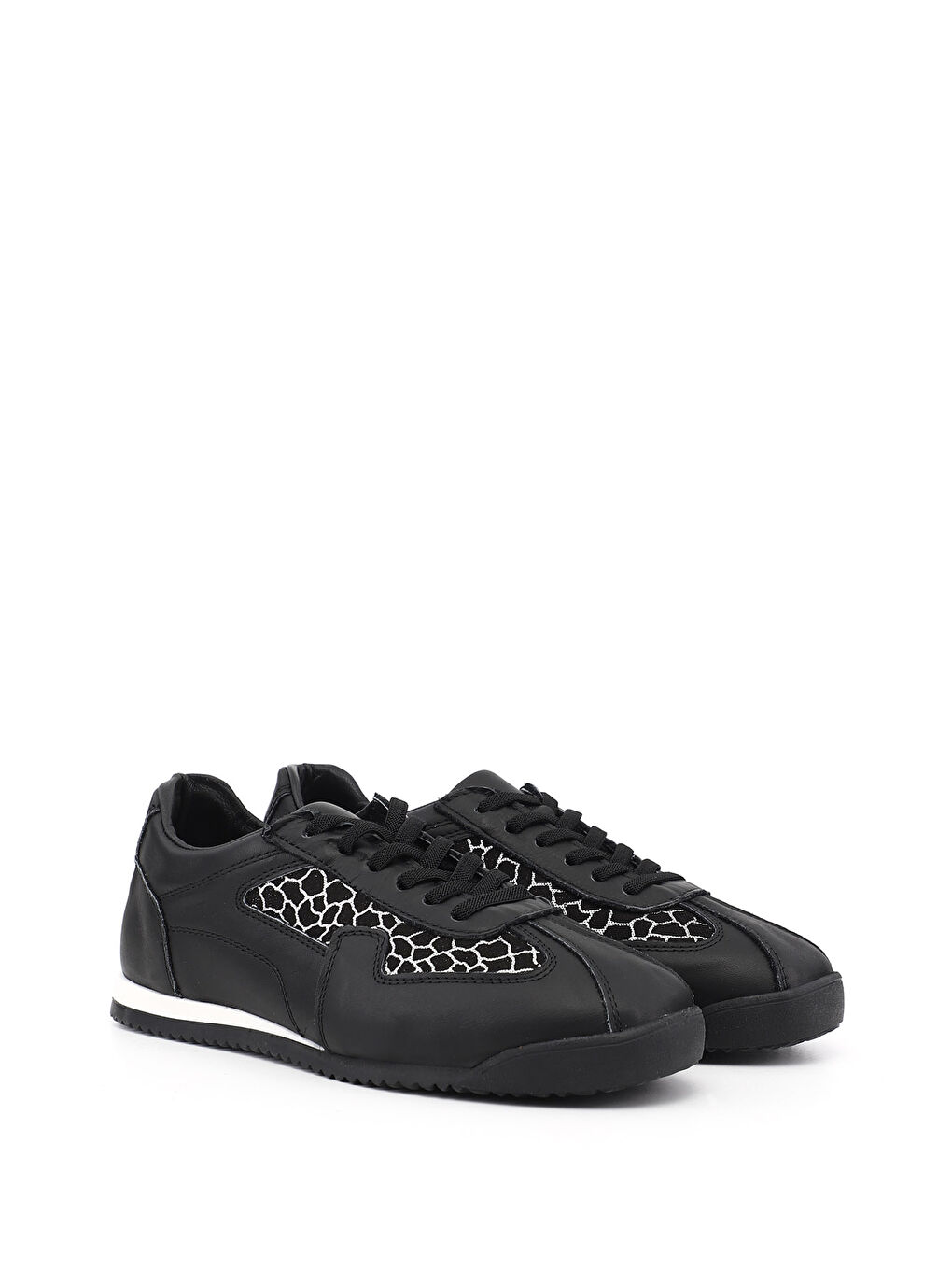 Siyah Kadın SİYAH Lastik Bağcıklı Hakiki Deri Sneaker-1