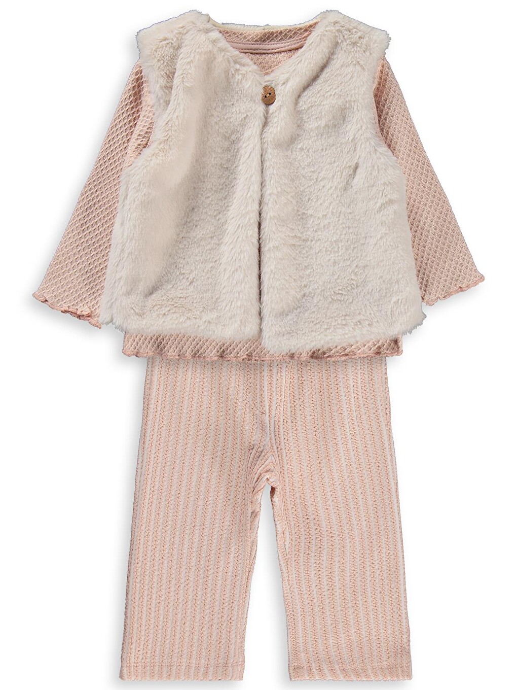 Pembe Baby Yelekli 6-18 Ay Takım - Pudra
