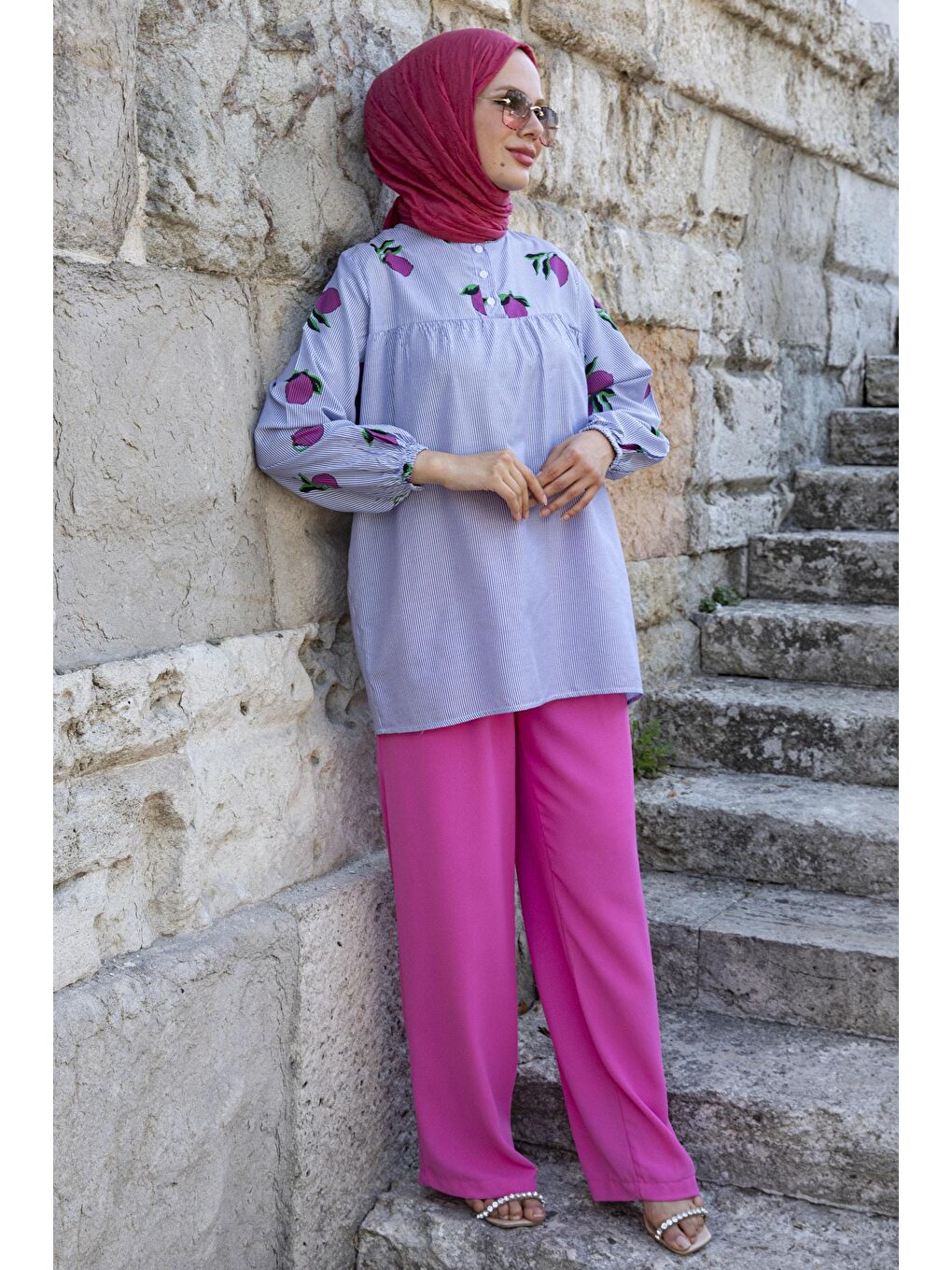 Bisiklet Yaka Kadın Fuşya Tunik - 10796-1