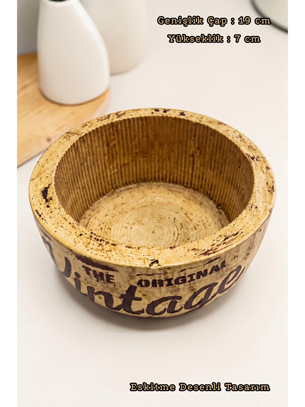 Kahverengi 19x7cm Taş Döküm Dekoratif Çok Amaçlı Sebzelik,kuruyemişlik Orta Sehpa Sunum Kasesi-3