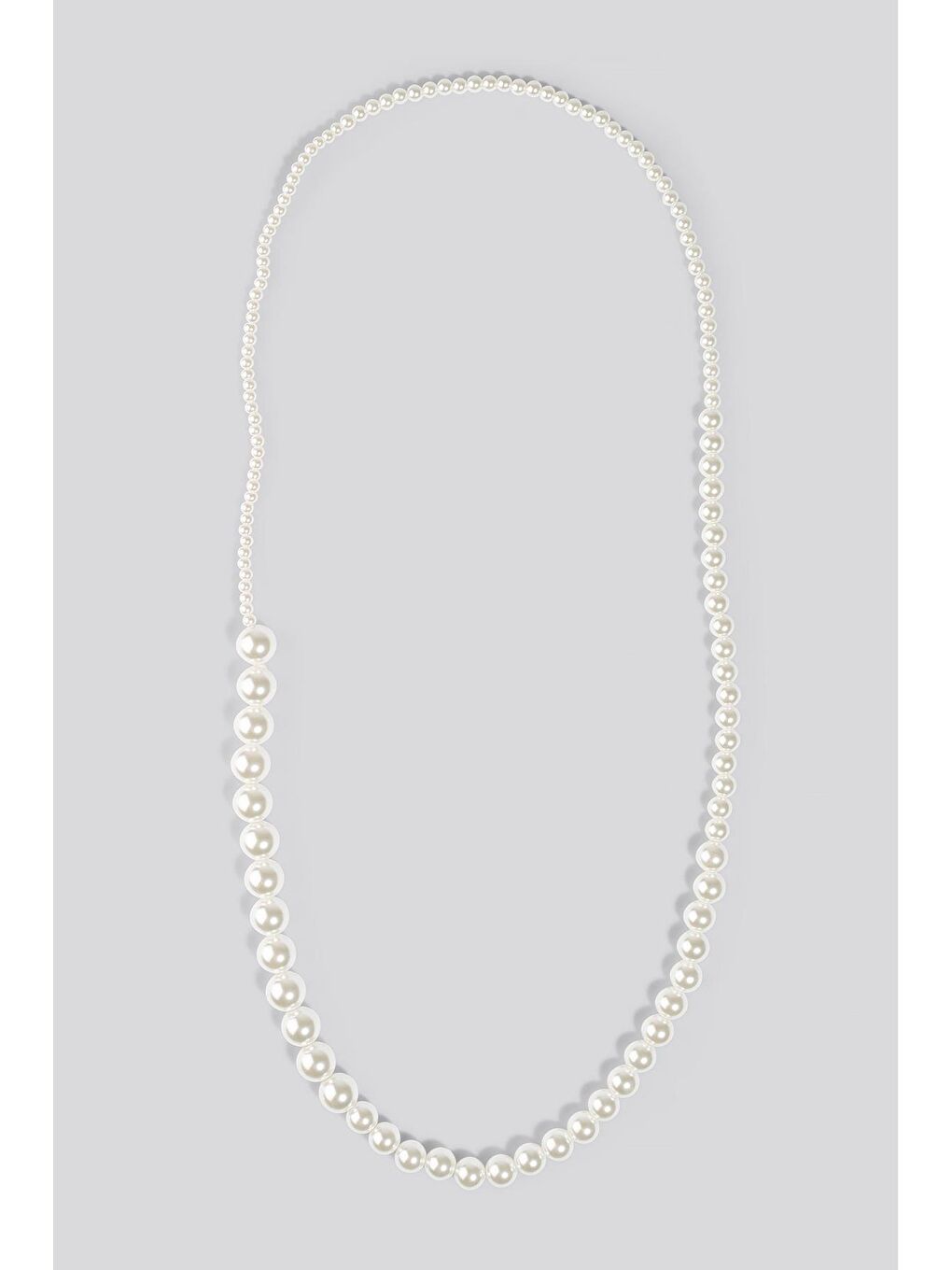 Beyaz Uzun Asimetrik Cam İnci Kolye-2