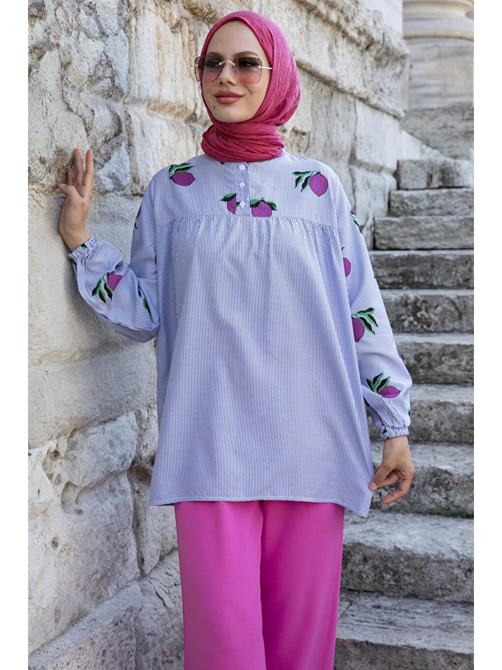 Bisiklet Yaka Kadın Fuşya Tunik - 10796-2