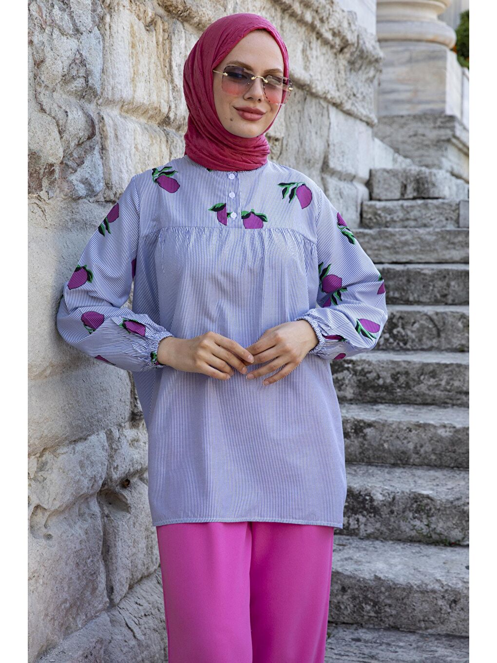 Bisiklet Yaka Kadın Fuşya Tunik - 10796-3