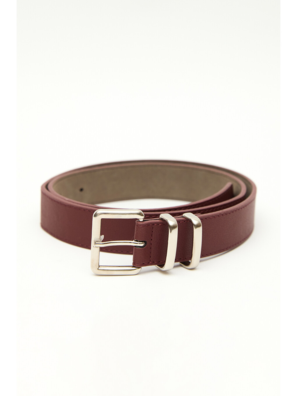 Basıc Kare Tokalı Deri Kemer Bordo-4