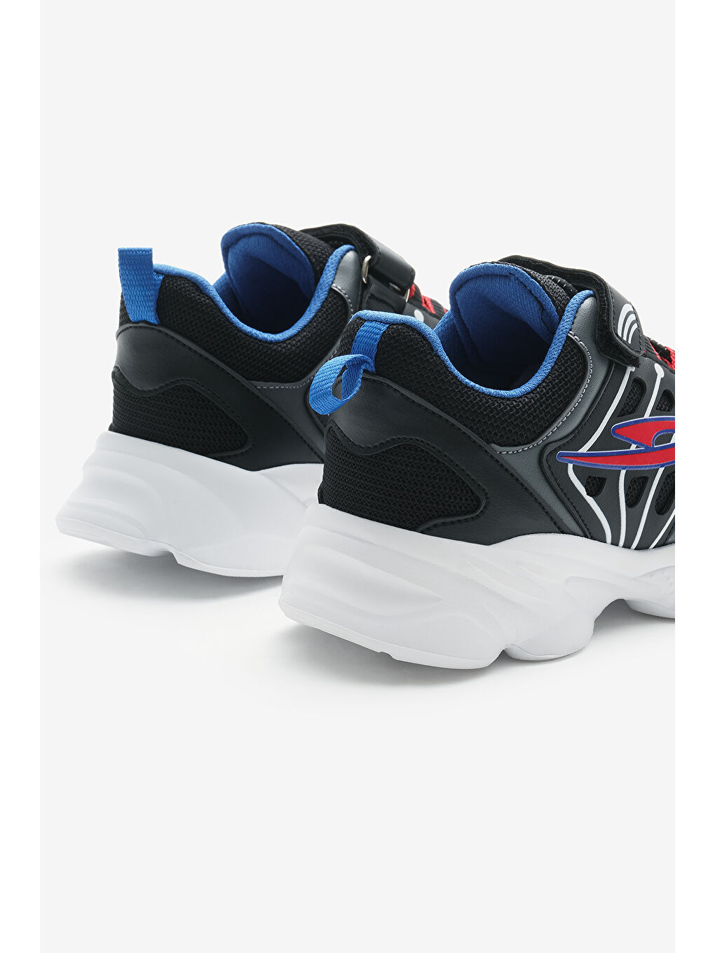 Çocuk Unisex Siyah Sax Faylon Taban Desenli Lastik Bağcıklı ve Cırtlı Spor Ayakkabı-4