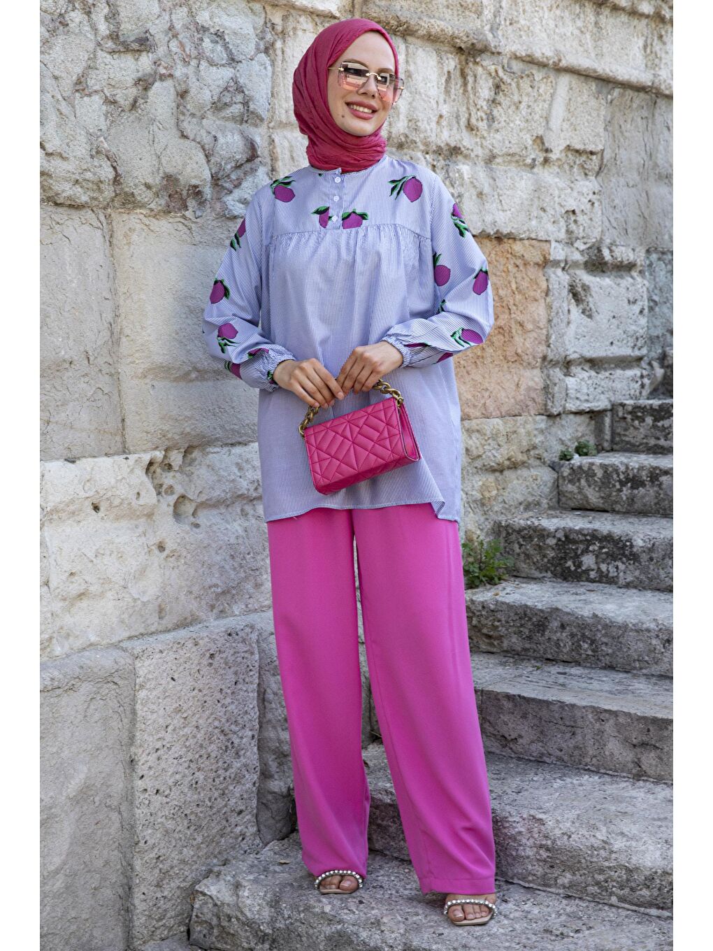 Bisiklet Yaka Kadın Fuşya Tunik - 10796-4