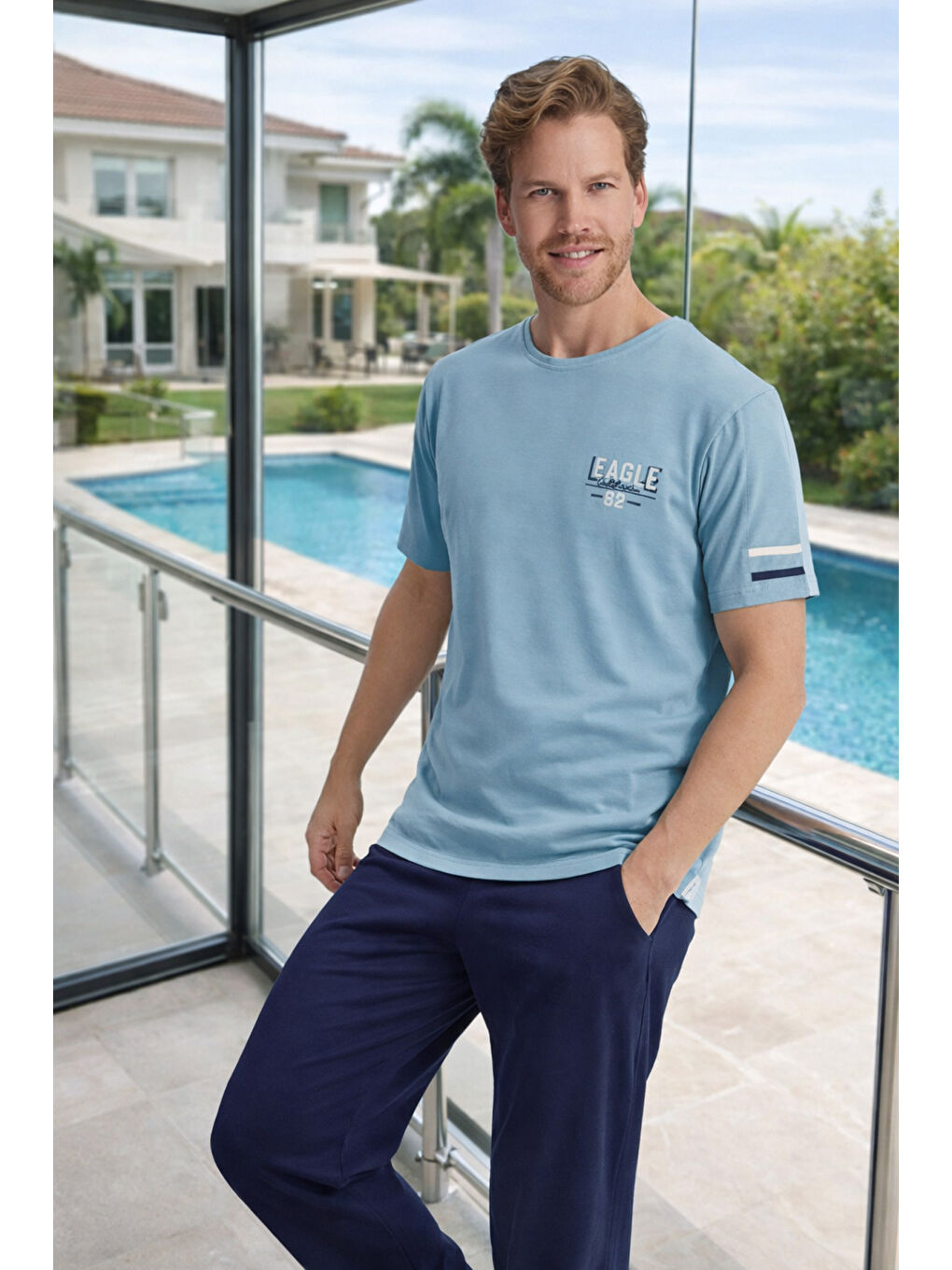 Turkuaz Kısa Kol Penye Pijama Takımı-1