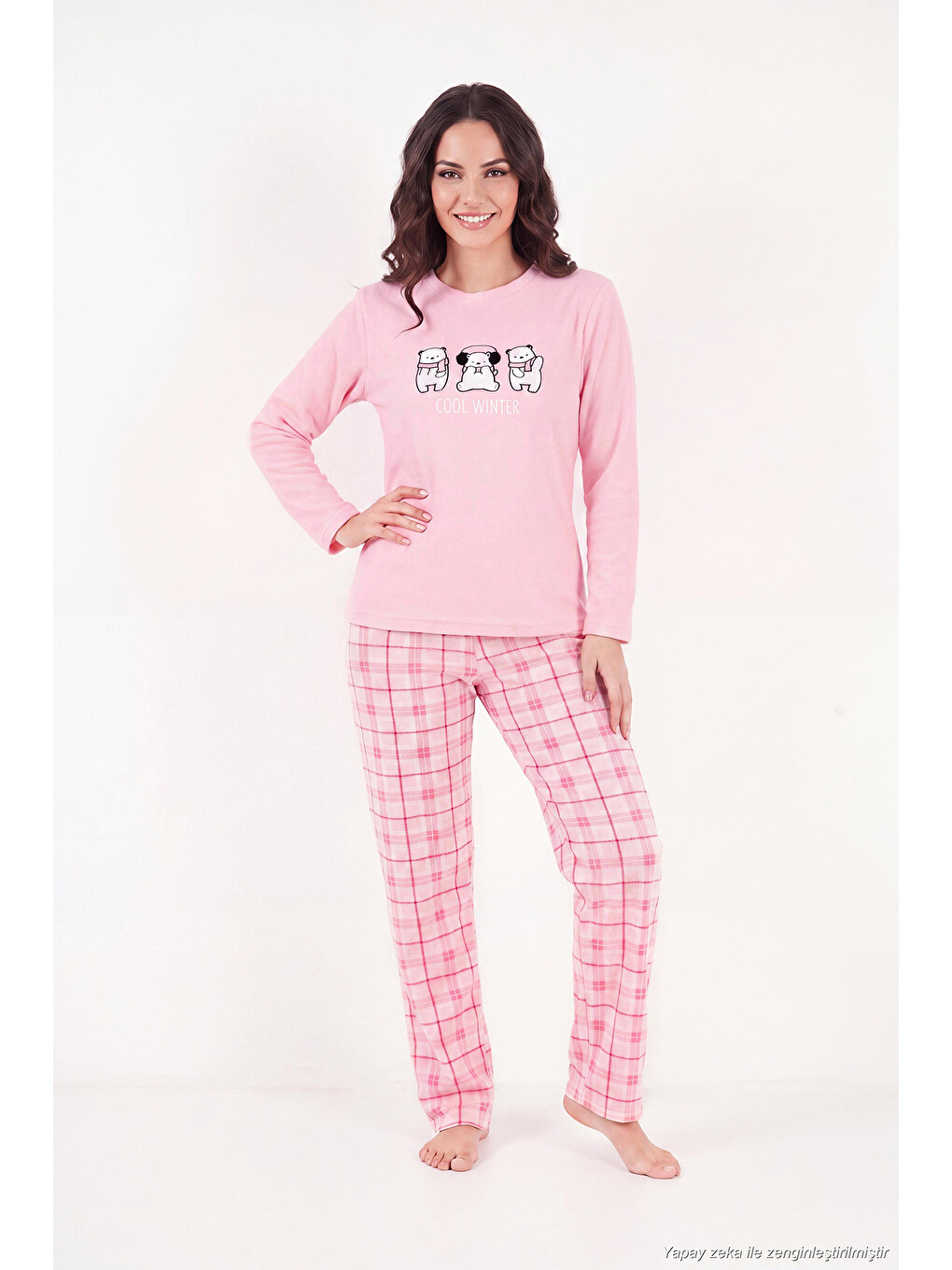 Pembe Desenli Yumuşak Dokulu Kışlık Polar Kadın Pijama Takımı 6575031-1