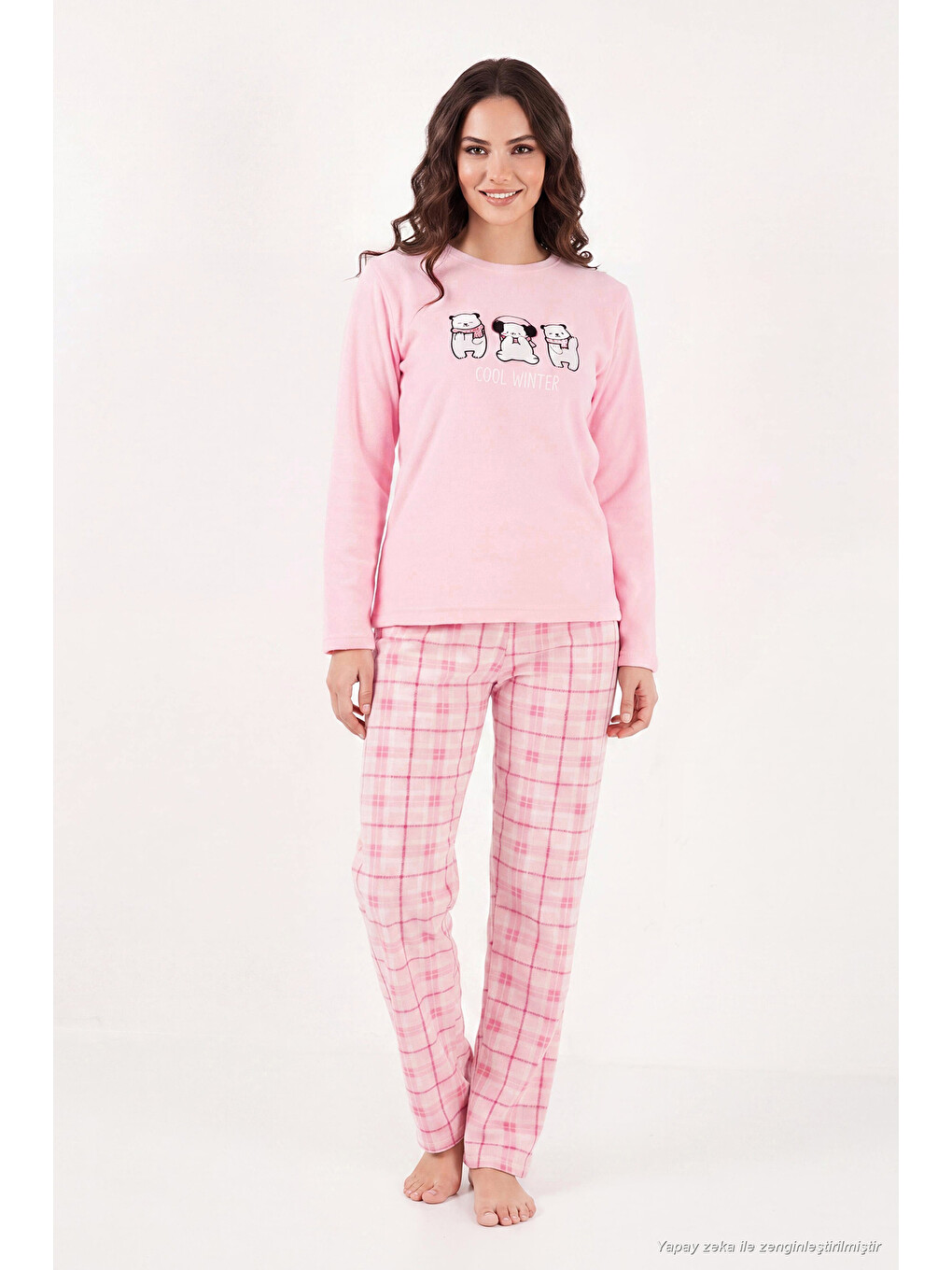 Pembe Desenli Yumuşak Dokulu Kışlık Polar Kadın Pijama Takımı 6575031-2