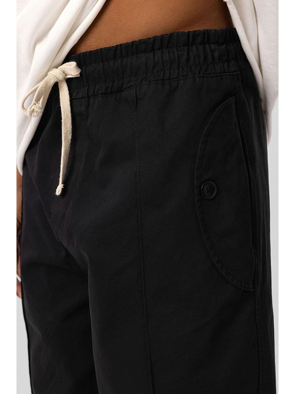 Bağcıklı Baggy Gabardin Erkek Pantolon Siyah-4