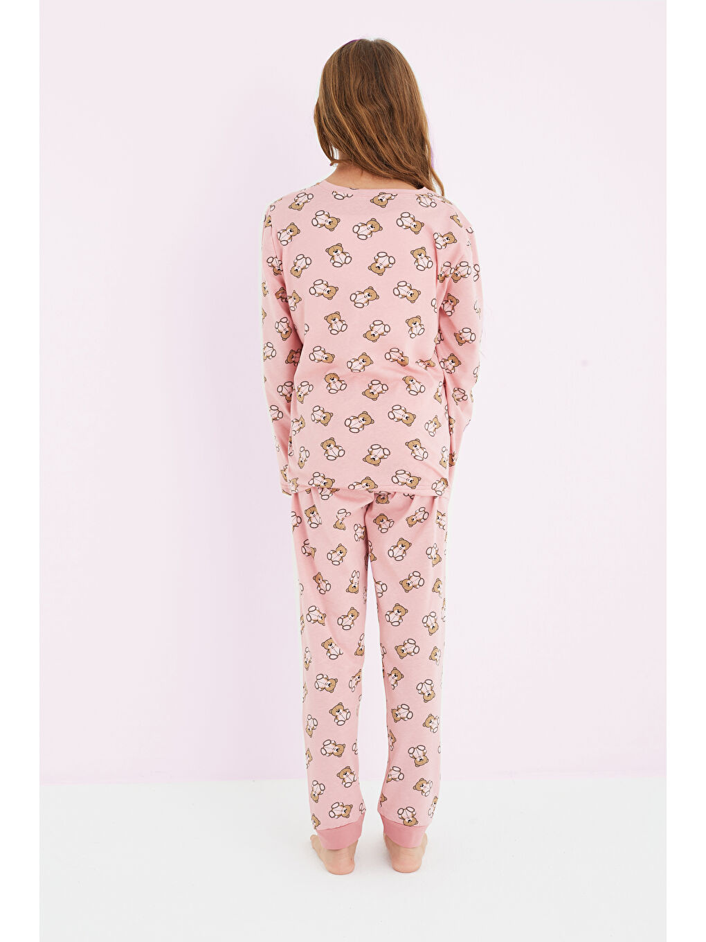 SİYAH İNCİ Pembe Kız Çocuk Somon Renkli Desenli Pamuklu Pijama Takım 24225707 - 1