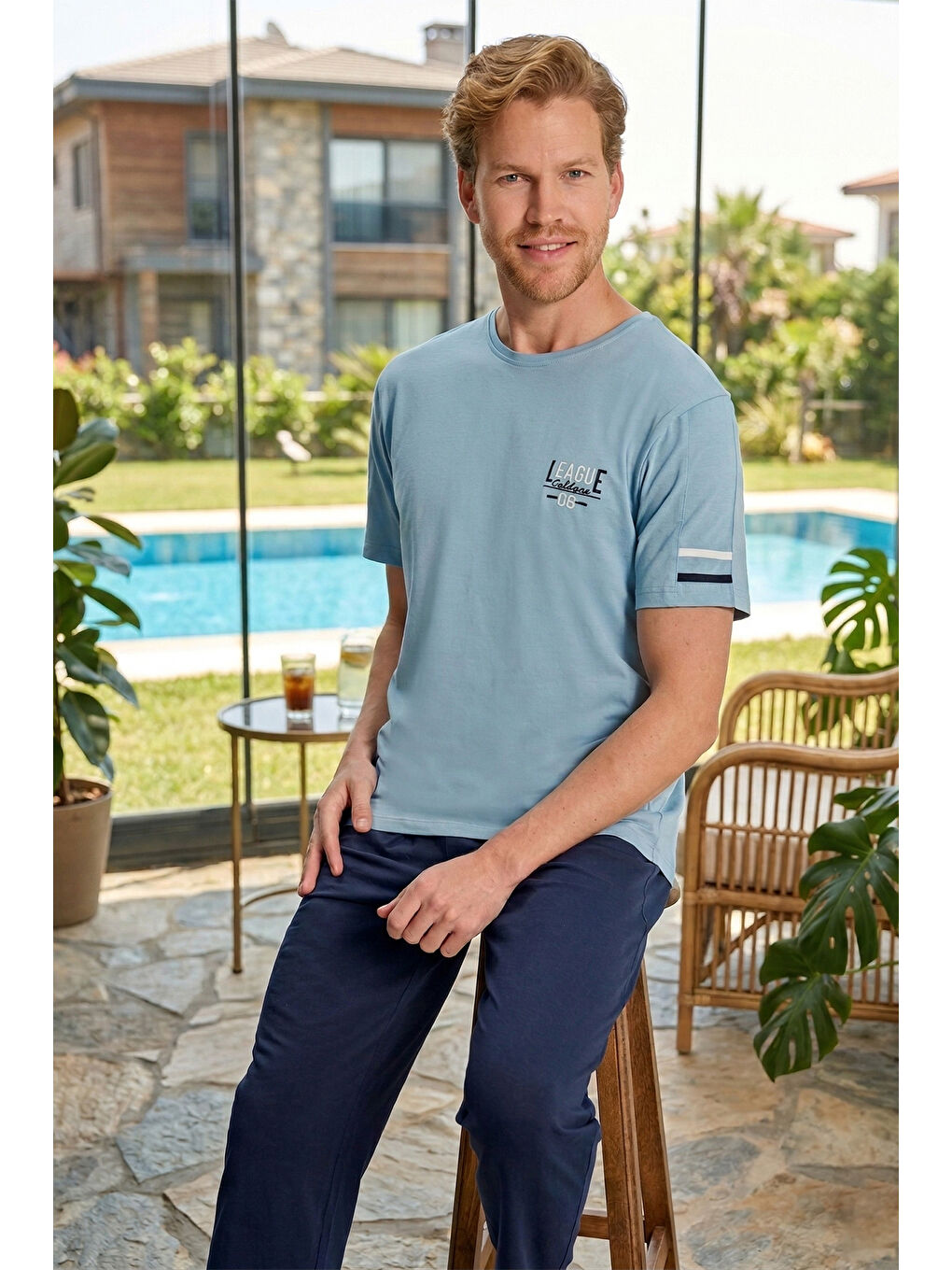 Turkuaz Kısa Kol Penye Pijama Takımı-2