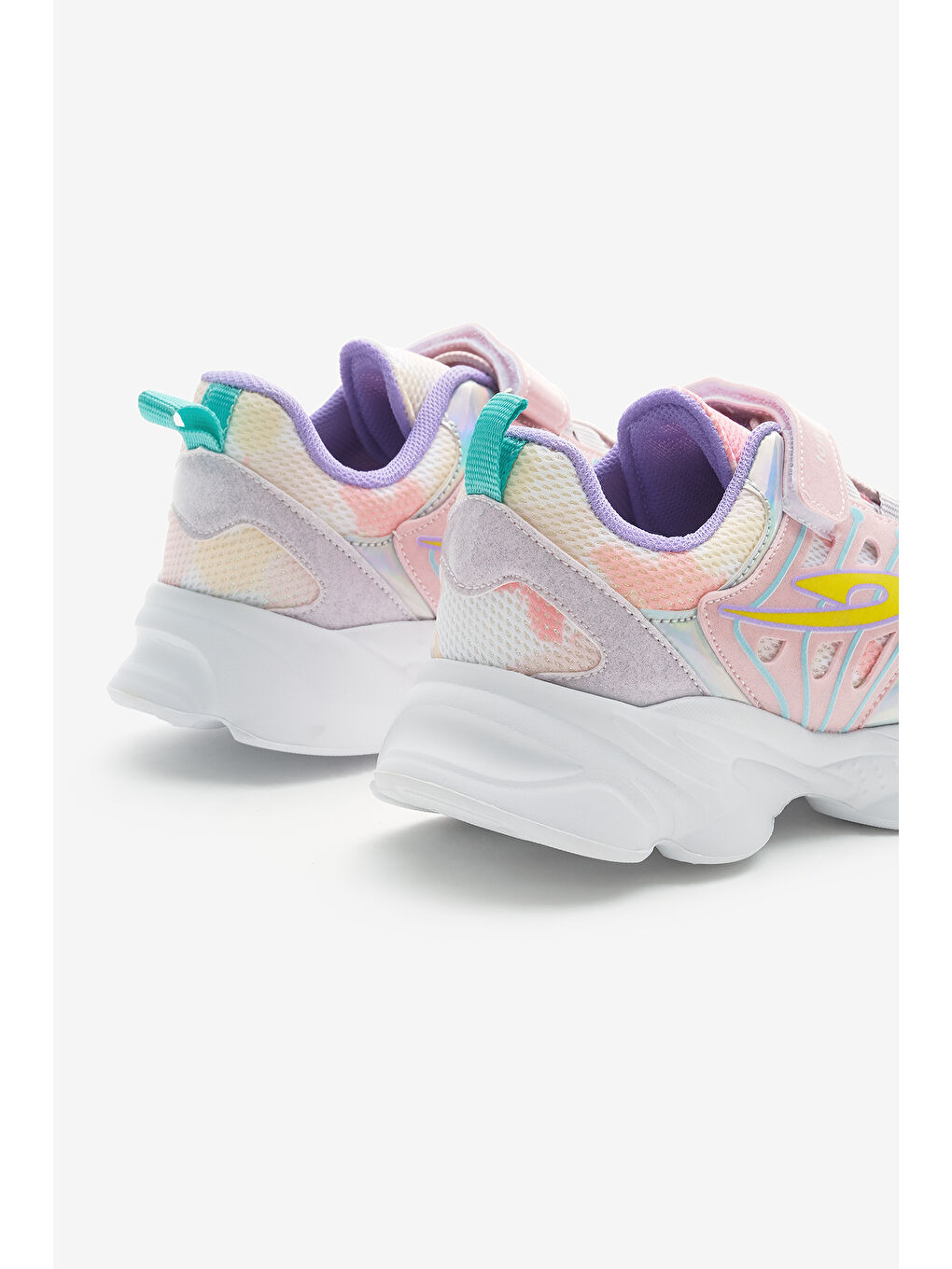 Çocuk Unisex Gri Pudra Faylon Taban Desenli Lastik Bağcıklı ve Cırtlı Spor Ayakkabı-4