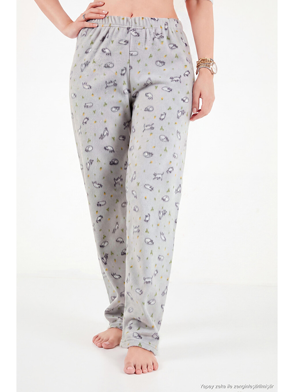 Gri Desenli Yumuşak Dokulu Kışlık Polar Kadın Pijama Takımı 6575031-5