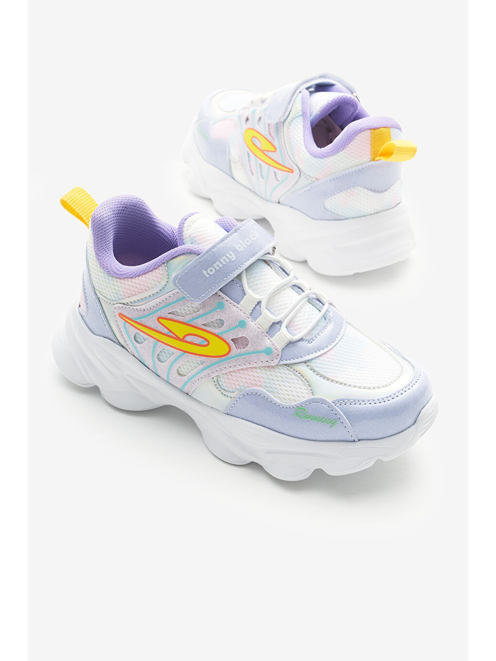 Çocuk Unisex Lila Faylon Taban Desenli Lastik Bağcıklı ve Cırtlı Spor Ayakkabı-2