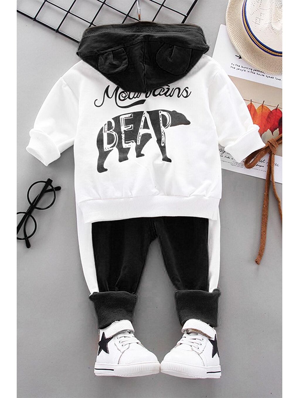 Mai Perla Siyah Bear Baskılı 2'li Unisex Bebek Takım