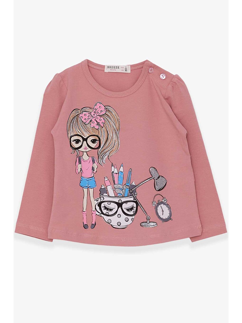 Pembe Kız Bebek Uzun Kollu Tişört Ressam Kız Baskılı Gülkurusu (1-2 Yaş)