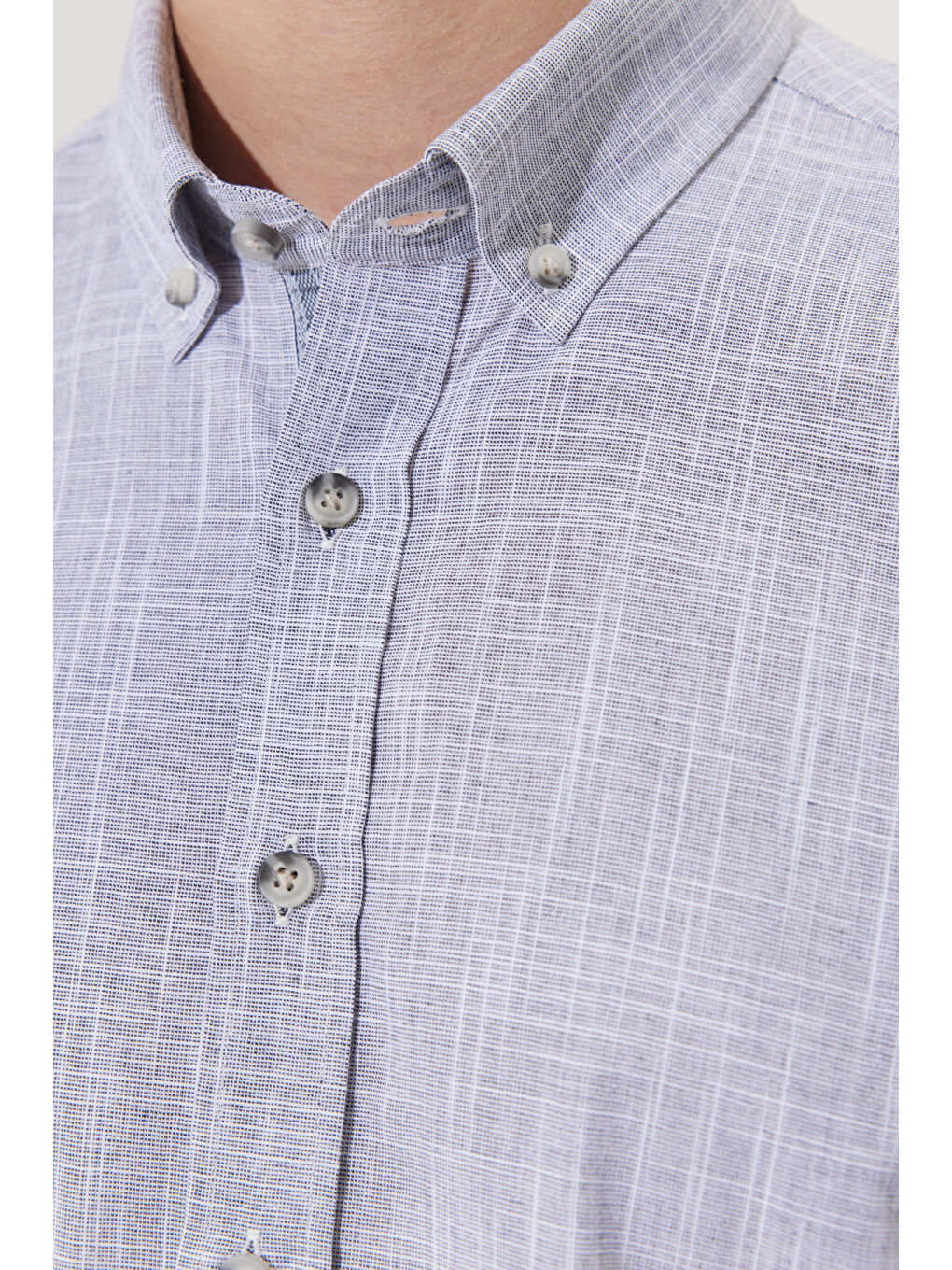 Erkek Antrasit Slim Fit Dar Kesim Düğmeli Yaka Keten Görünümlü %100 Pamuk Flamlı Gömlek-2