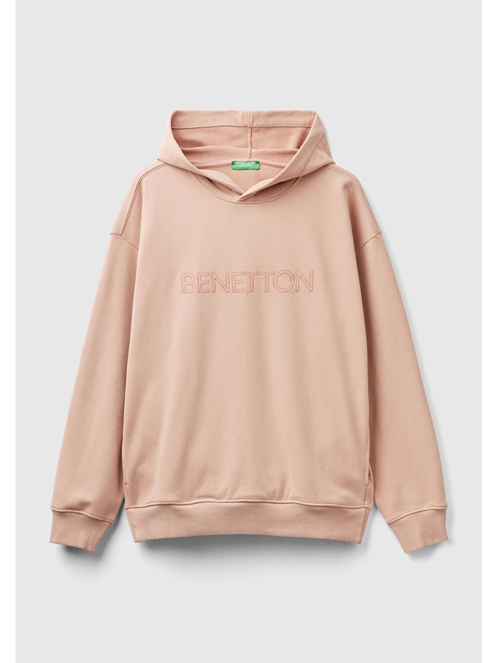 United Colors Of Benetton Pembe Erkek Pudra Pamuk Karışımlı Önü Logo Baskılı Kapüşonlu Sweatshirt - 1