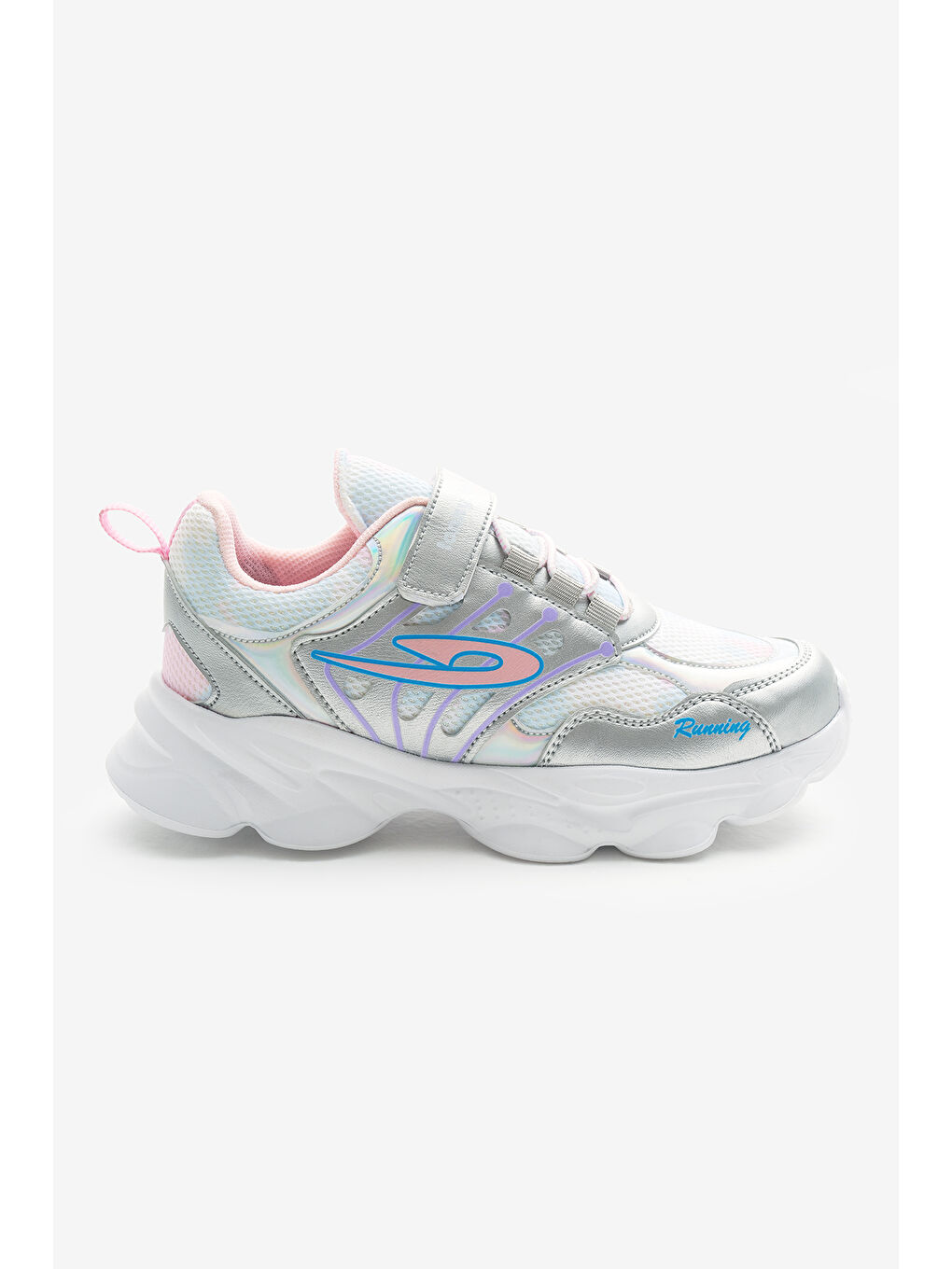 Çocuk Unisex Gri Faylon Taban Desenli Lastik Bağcıklı ve Cırtlı Spor Ayakkabı-1