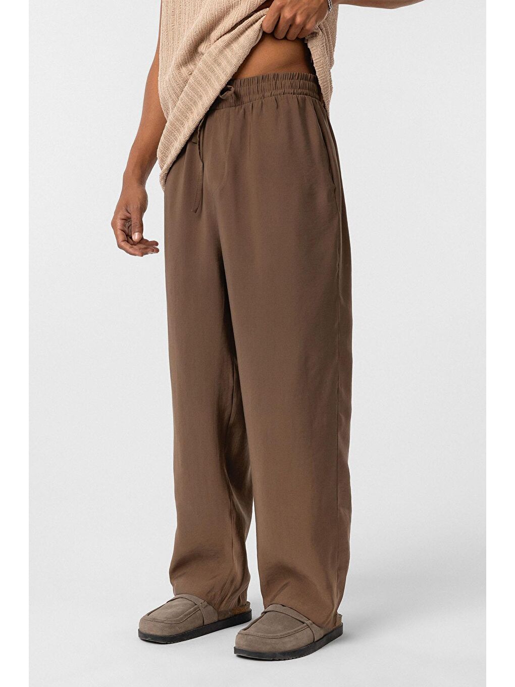 Kahverengi Baggy Fit Modal Kumaş Erkek Pantolon Kahve-3
