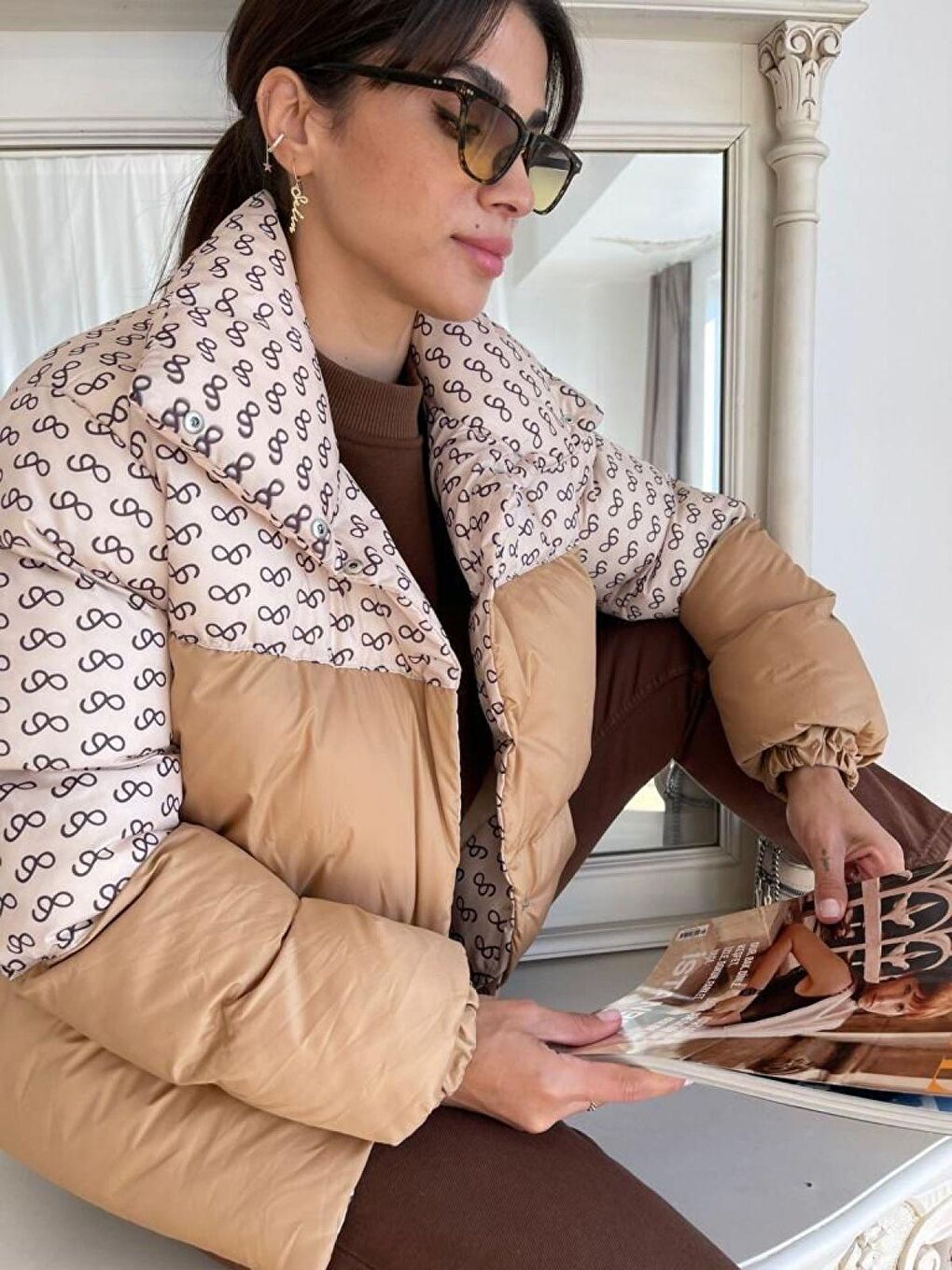 Kahverengi Kadın Oversize Şişme Mont