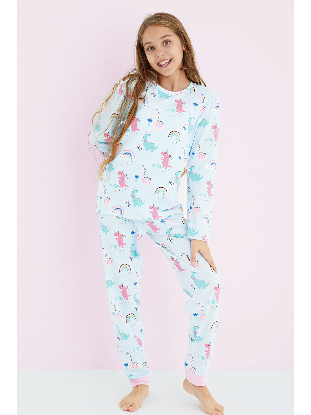 SİYAH İNCİ Kız Çocuk Mavi Renkli Desenli Pamuklu Pijama Takım 24225703