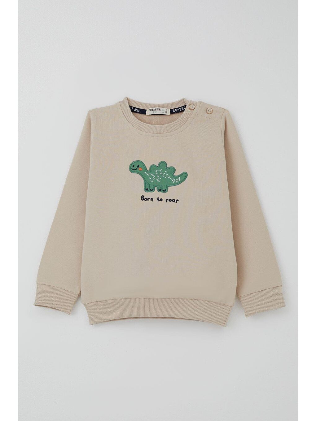 Erkek Bebek Eşofman Takımı Sevimli Dinozor Nakışlı Bej (9 Ay-3 Yaş)-1