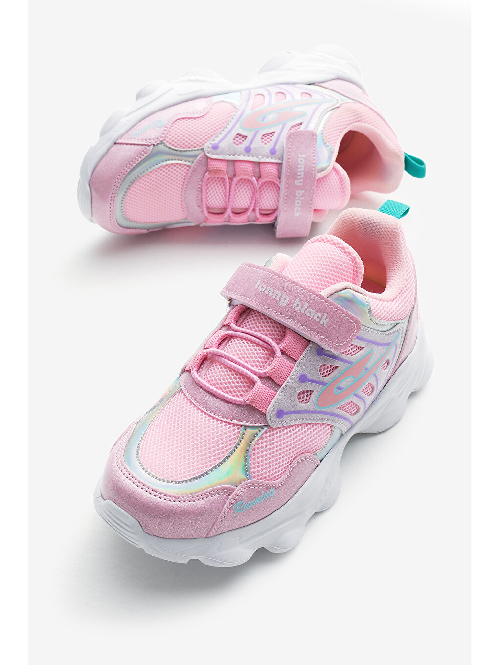 Çocuk Unisex Fuşya Faylon Taban Desenli Lastik Bağcıklı ve Cırtlı Spor Ayakkabı