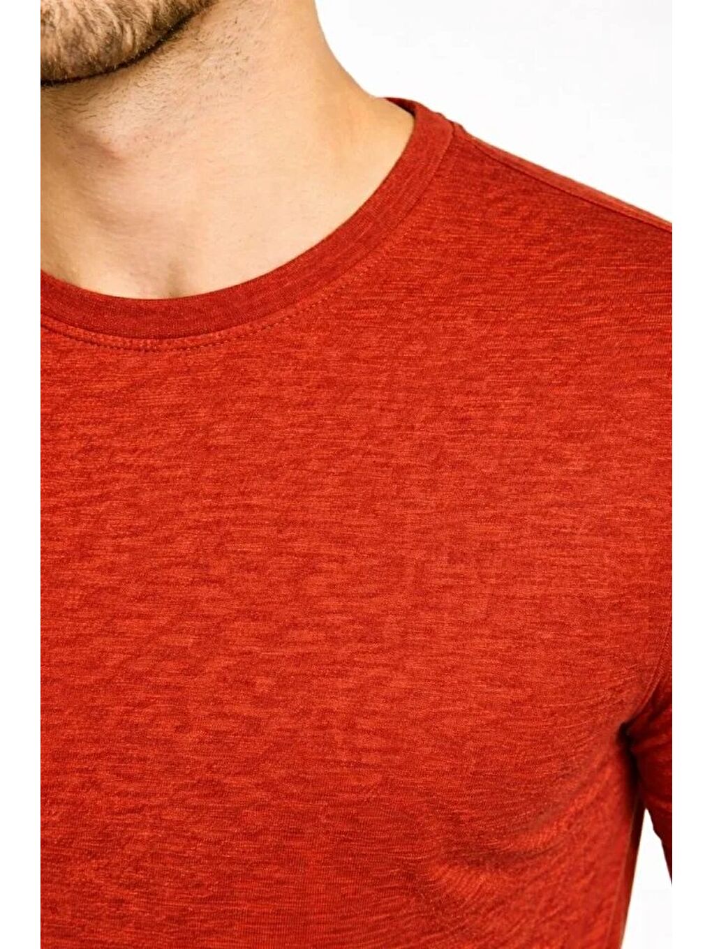 Kahverengi Erkek Flam Kumaş Melanj Dokulu Regular Fit Tişört-1