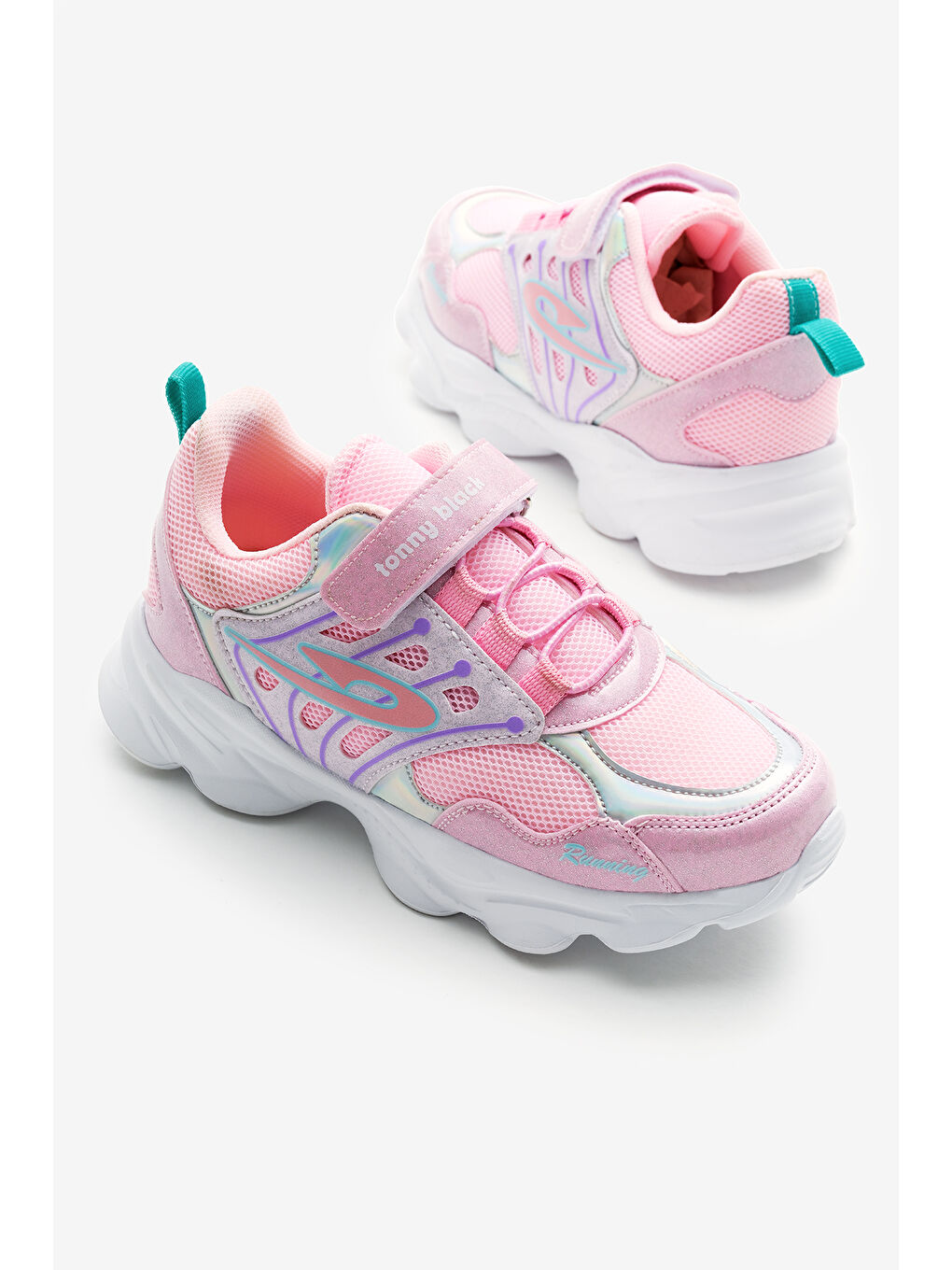 Çocuk Unisex Fuşya Faylon Taban Desenli Lastik Bağcıklı ve Cırtlı Spor Ayakkabı-2