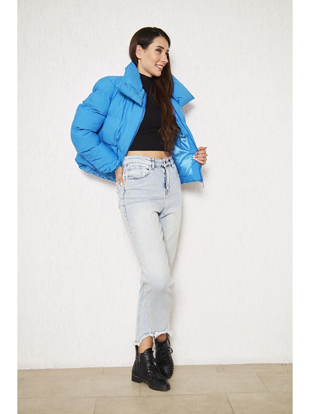 Mavi Kadın Oversize Şişme Mont-4