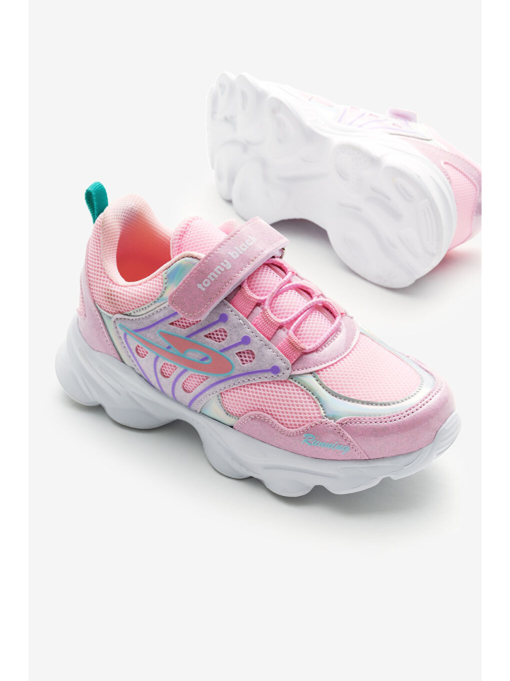 Çocuk Unisex Fuşya Faylon Taban Desenli Lastik Bağcıklı ve Cırtlı Spor Ayakkabı-3