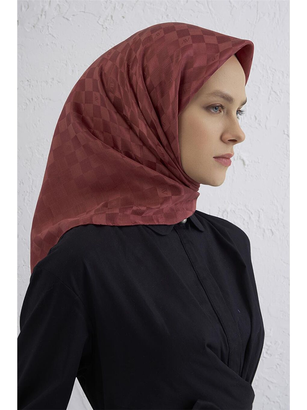 Pembe Elegance İpek Pamuk Dama Eşarp 32-2