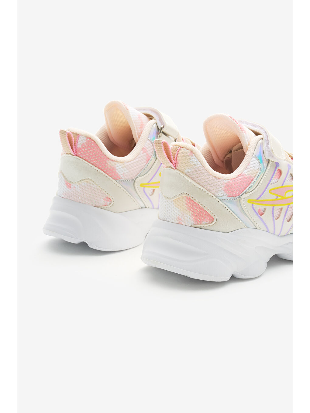 Ekru Çocuk Unisex Krem Faylon Taban Desenli Lastik Bağcıklı ve Cırtlı Spor Ayakkabı-4