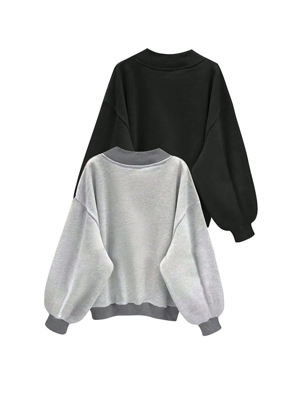 Trendseninle Gri Kadın Lightgri siyah 2 li Comfort In Paris Baskılı V Yaka Oversize Sweatshirt - 1