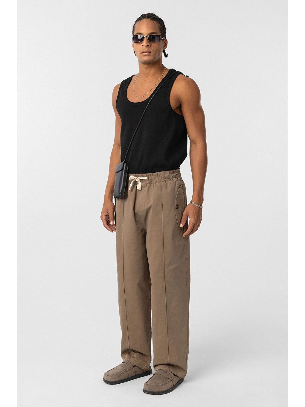 Bej Bağcıklı Baggy Gabardin Erkek Pantolon Vizon