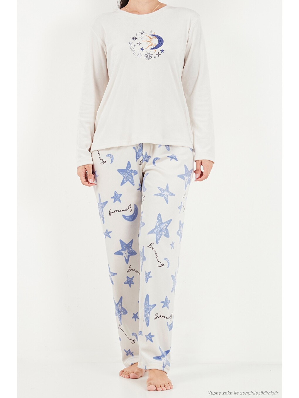 Ekru Desenli Yumuşak Dokulu Uzun Kollu Kadın Pijama Takımı 65750155-5