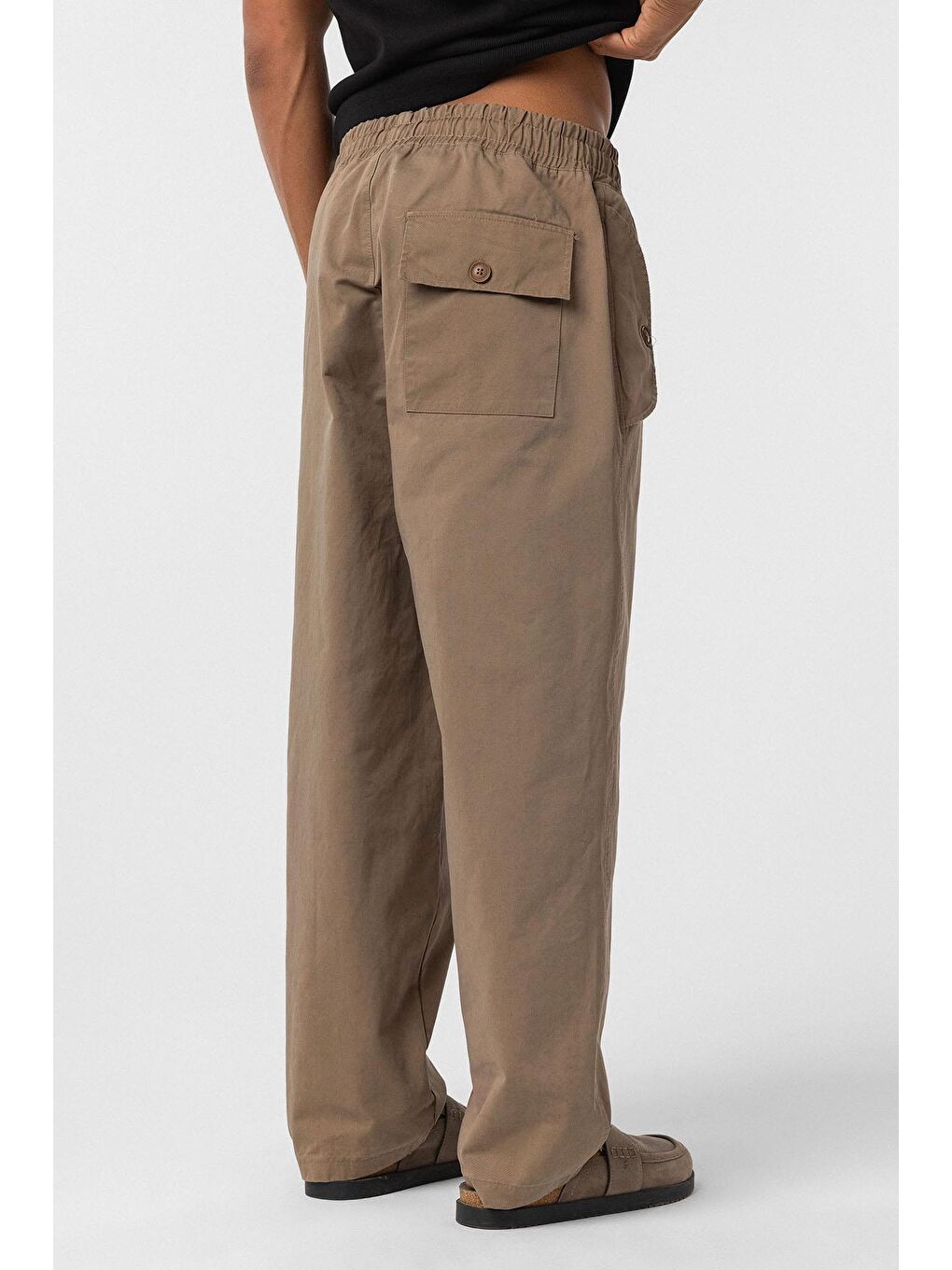 Bej Bağcıklı Baggy Gabardin Erkek Pantolon Vizon-5