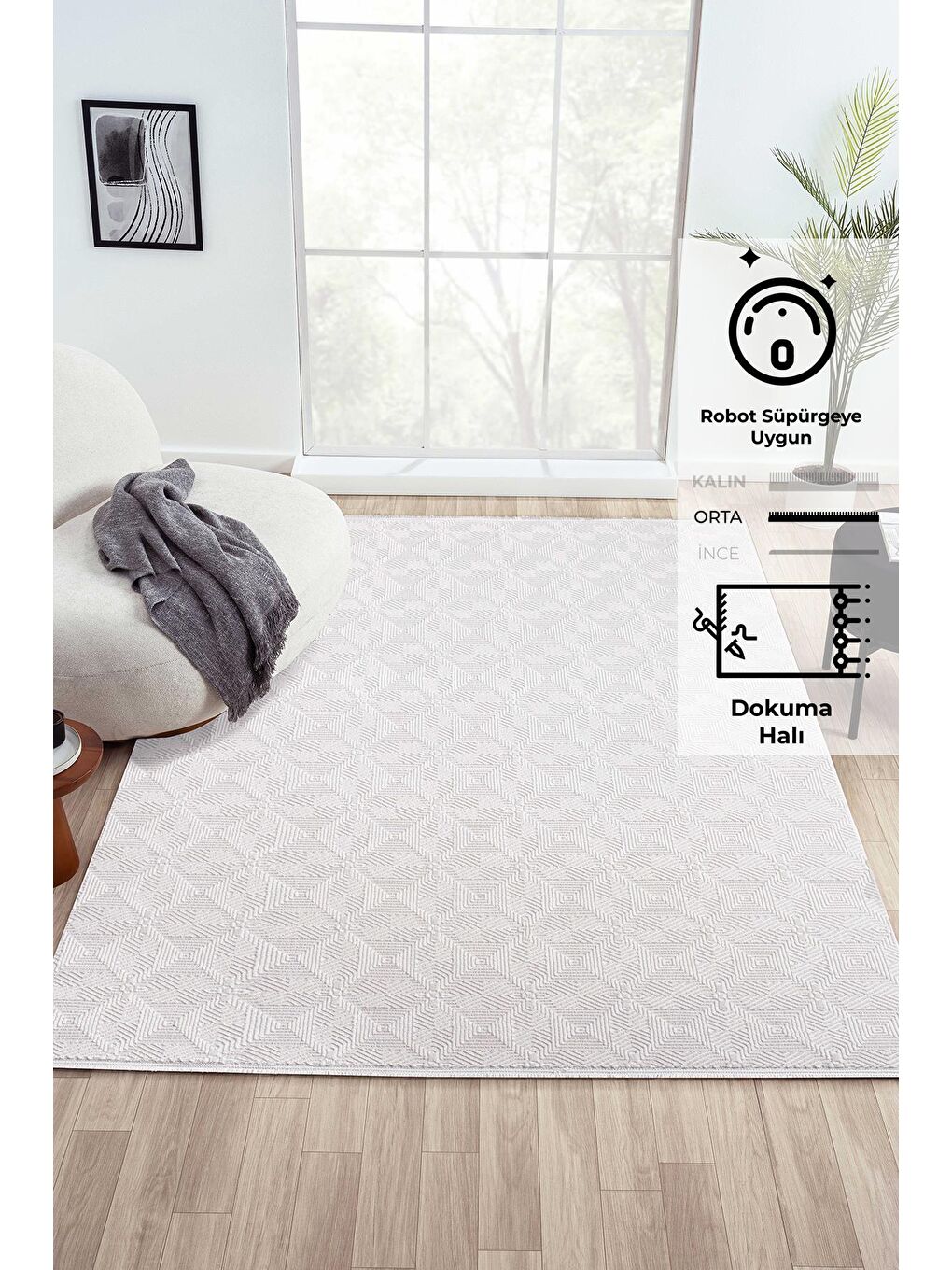 Ekru Tavira 1974 Akrilik Dokuma Halı-100x300