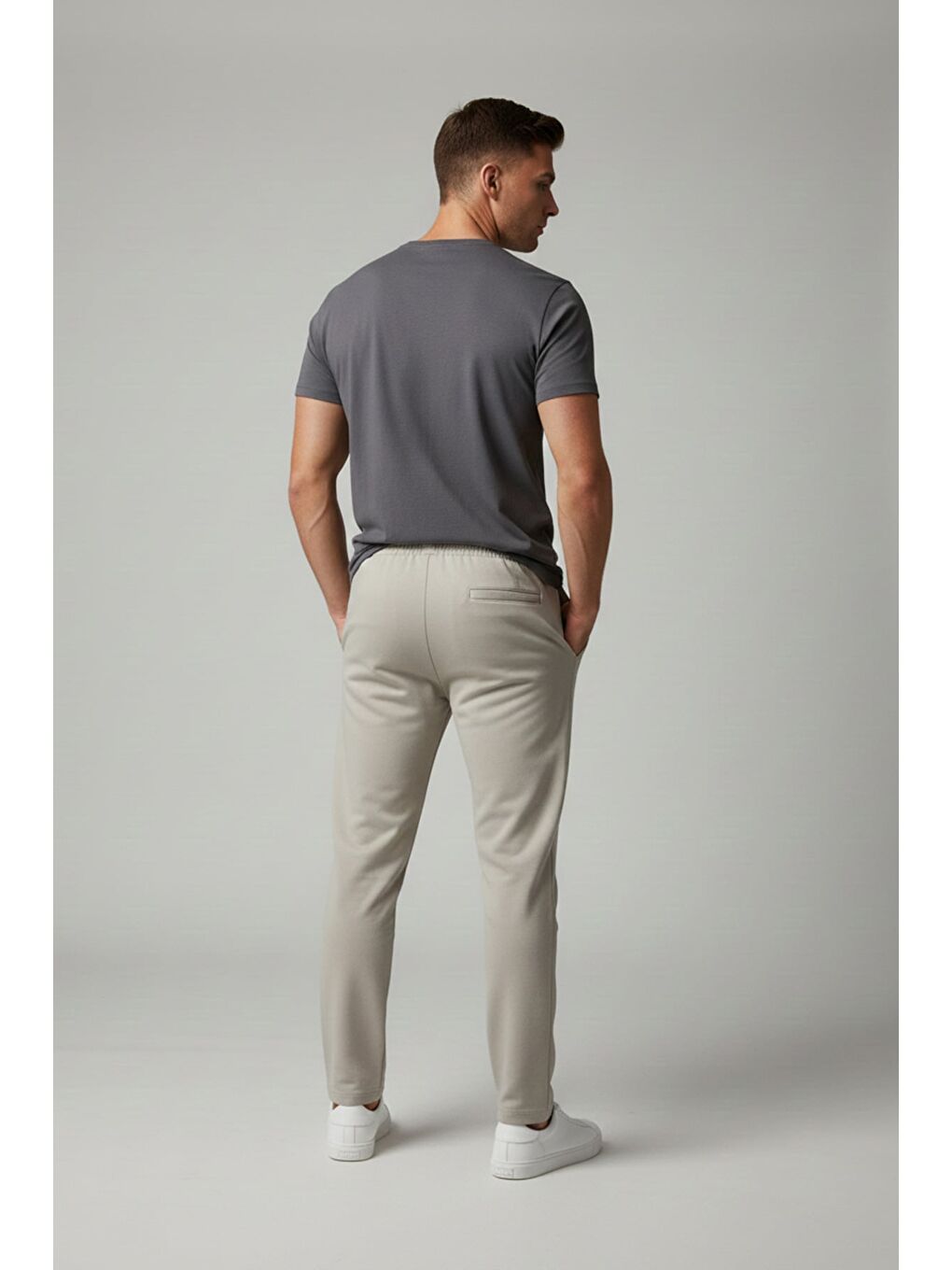 Bej Beli Bağlamalı Çimalı Baskılı Pantolon-1